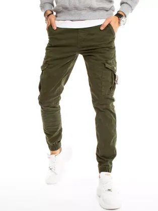 Trendové kapsáčové kalhoty v khaki barvě