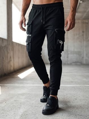 Trendy černé pánské kapsáčové jogger kalhoty UP