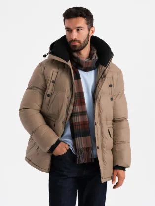 Nadčasová prošívaná hnědá pánská bunda V2 JALJ-0186