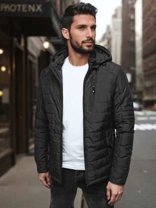 Moderní přechodná černá bunda s kapucí