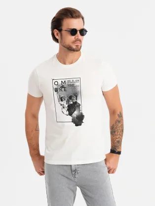Bílé bavlněné tričko s moderním potiskem V2 TSPT-0200