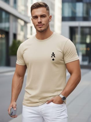 Jedinečné béžové tričko s potiskem pikového esa