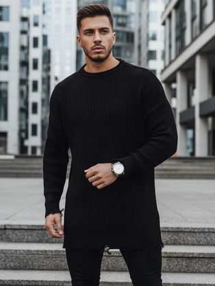 Stylový prodloužený svetr v černé barvě