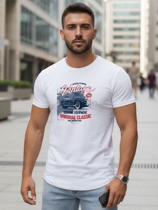 Bílé pánské tričko s potiskem VINTAGE CAR
