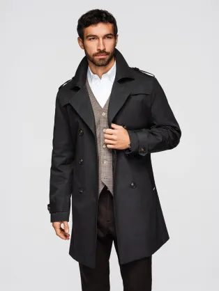 Stylový černý plášť s páskem V2 COLC-0146