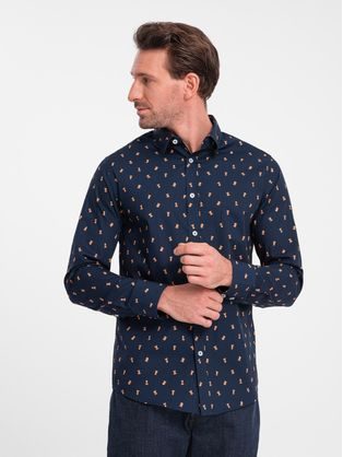 Zajímavá granátová košile s trendy vzorem V3 SHCS-0151
