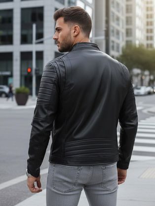 Stylový pánský vícevrstvý náramek z kůže a korálků - černý