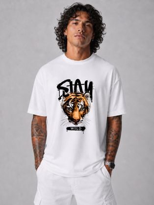 Bílé tričko oversize s nápisem Stay
