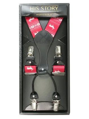 Červené pánské šle s vánočním motivem