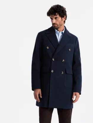 Pánský indigo dvouřadý kabát V1 COWC-0109