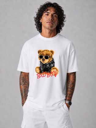 Bílé oversize tričko s potiskem Bad Boy