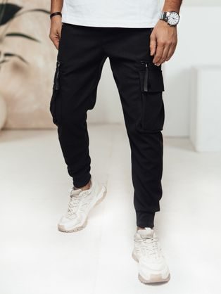 Moderní černé kapsáčové jogger kalhoty