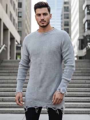 Stylový prodloužený svetr ve světle šedé barvě