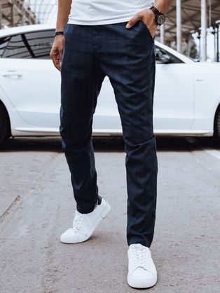 Poutavé granátové kalhoty s károvaným vzorem