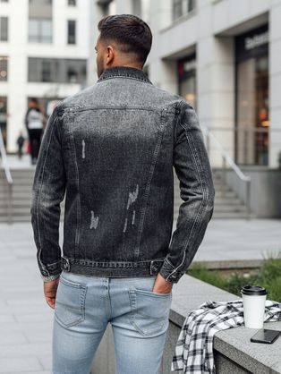 Černá džínová bunda s černými pletenými rukávy V3 JADJ-0220