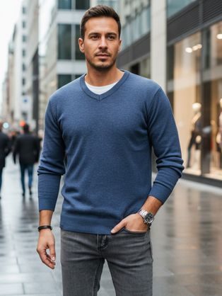 Základní bavlněná pánská mikina v modré barvě V1 om-ssbn-0159