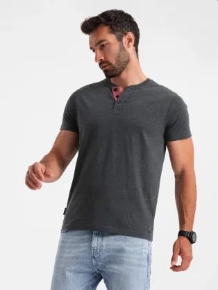 Černé pánské tričko s knoflíky V4 TSCT-0155
