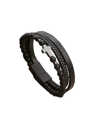 Černý pánský náramek s křížem