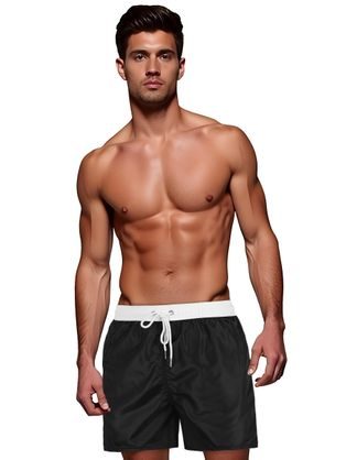 Trendy černé pánské plavky s bílým páskem