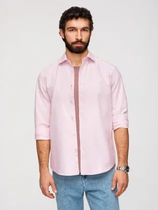 Trendy pánská broskvová košile s dlouhým rukávem V1 SHOS-0183