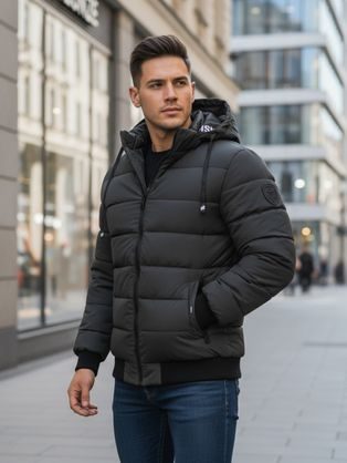 Nadčasová grafitová zimní bunda s kapucí
