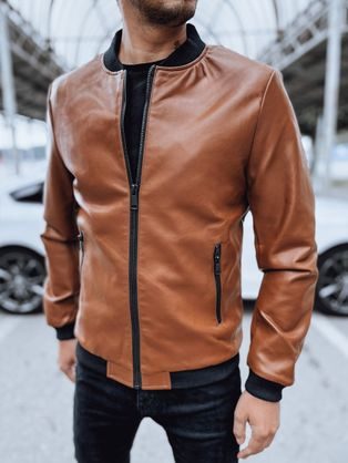 Módní kamelová koženková bomber bunda