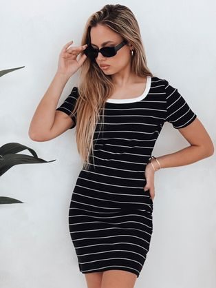 Pohodlné černé pruhované šaty se sportovním designem FITLINES