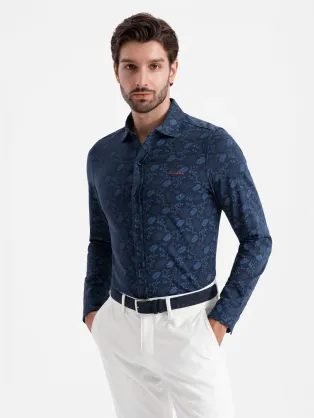 Tmavě modrá košile s květinovým vzorem V1 SHCS-0159