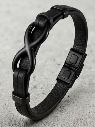 Černý kožený náramek Infinity