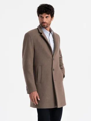 Elegantní hnědý jednořadý kabát V1 COWC-0114