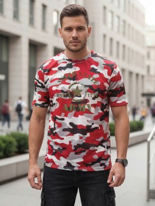 Pánské tričko v bílé a červené barvě v armádním stylu