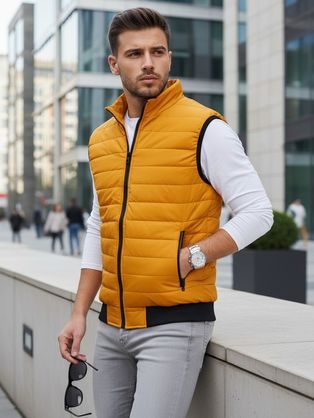 Tmavě žlutá stylová vesta bez kapuce