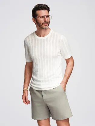 Trendy pánský bílý svetr s krátkým rukávem V1 TSCT-0251