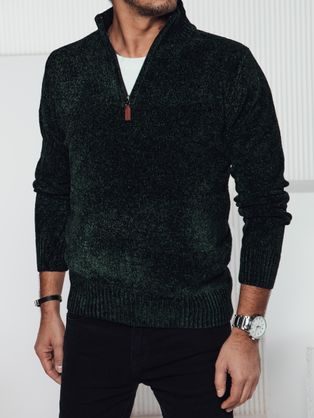 Stylový zelený pánský svetr na zip