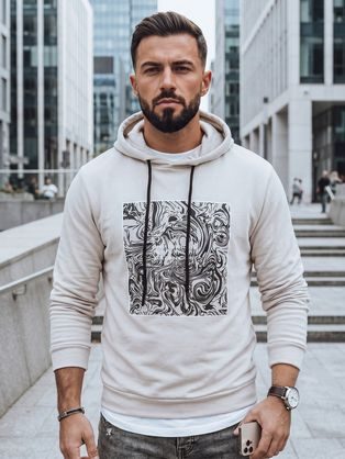 Mikina s kapucí a potiskem v ecru barvě