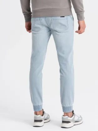 Trendy modré riflové jogger kalhoty s ozdobnými prvkami V1 PADJ-0243
