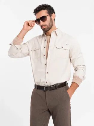 Ležérní krémová košile s kapsami na knoflíky V1 SHCS-0146