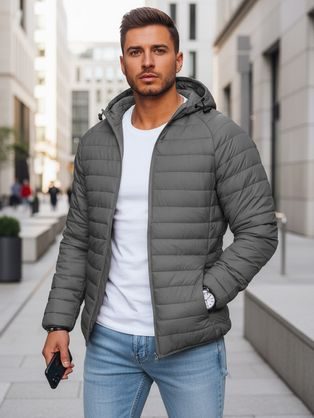 Prošívaná grafitová přechodná bunda s kapucí