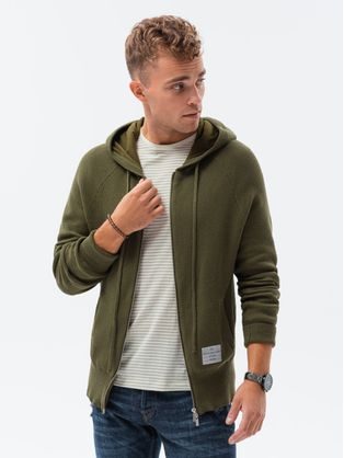Trendy svetr na zip v olivové barvě E186