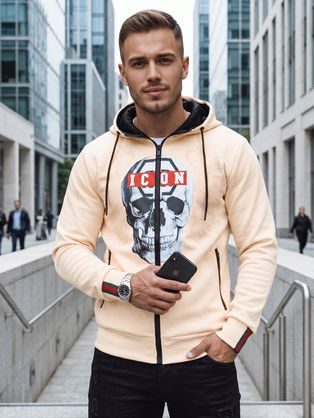 Originální béžová mikina na zip s potiskem ICON