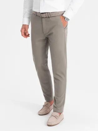 Pánské béžové klasické chinos kalhoty s jemnou texturou V1 PACP-0188