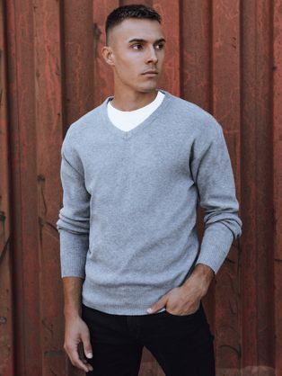 Základní šedý svetr s v-výstřihem