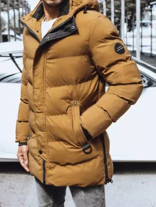 Stylová zimní prodloužená bunda v kamelové barvě