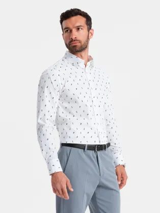 Zajímavá bílá košile s trendy vzorem V2 SHCS-0151