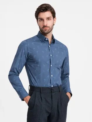 Zajímavá tmavě modrá košile s trendy letním vzorem V5 SHCS-0156