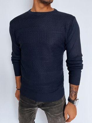Tmavě modrý svetr s trendy prošíváním