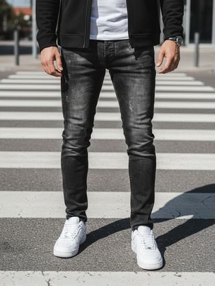 Černé trendy slim fit rifle s lebkami
