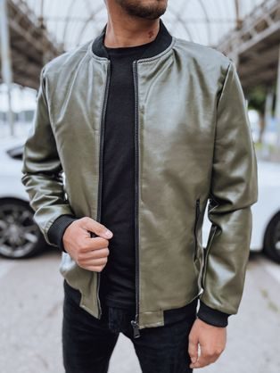 Módní zelená koženková bomber bunda