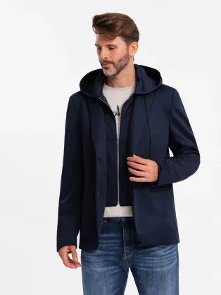 Elegantní tmavě modrá bunda V2 BLZB-0126