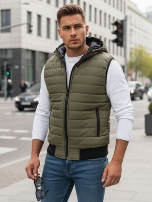 Trendy vesta s kapucí v zelené barvě